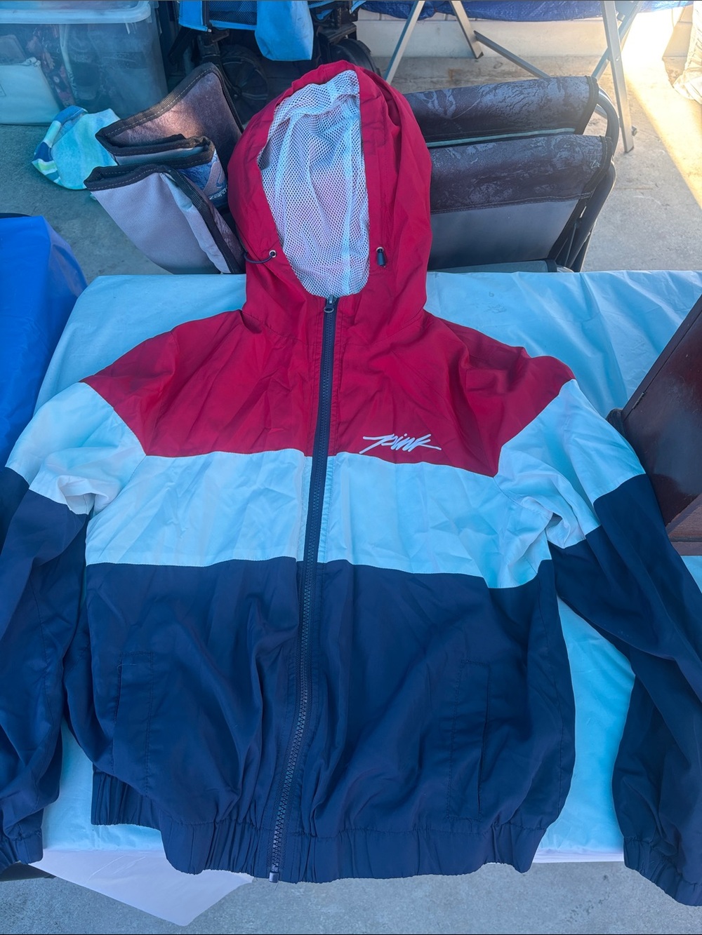 Colorblock Windbreaker Jacket - Red/White/Navy